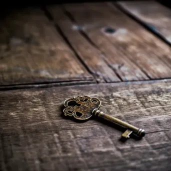 Vintage key on rustic wooden table - Image 1