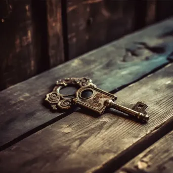 Vintage key on rustic wooden table - Image 3