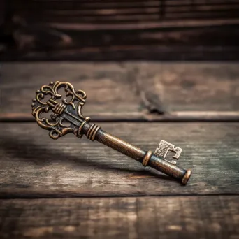 Vintage key on rustic wooden table - Image 4