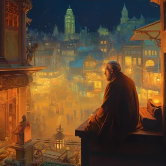 Image of contemplative monk in city night - Image 3