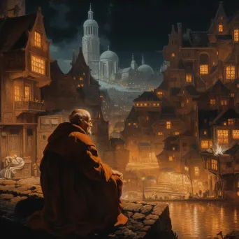 Image of contemplative monk in city night - Image 4