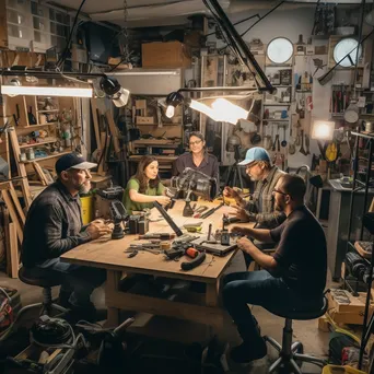 Team conducting a workshop with tools and materials in a bright space - Image 1