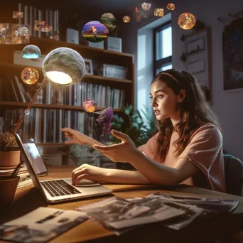 Woman engaging in an online class with a laptop and study materials. - Image 4