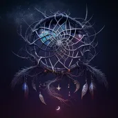 Dreamcatcher against a midnight sky with dreams and nightmares - Image 1