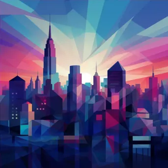 Art Deco Skyline in Low Poly at Twilight