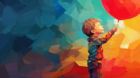 Vibrant and playful low poly portrait of a child holding a balloon - Image 2