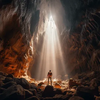 Spelunker Exploring Cave Formations