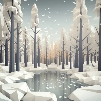 Winter-themed low poly artwork of a snow-covered city park - Image 1