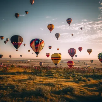 Hot air balloons flying over a field of colorful balloons in different shapes and sizes - Image 2