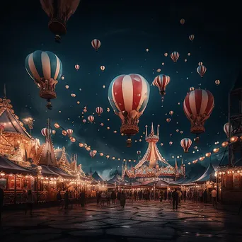 Balloons floating away from an abandoned carnival under soft moonlight, giving a surreal effect. - Image 3