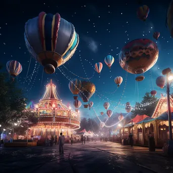 Balloons floating away from an abandoned carnival under soft moonlight, giving a surreal effect. - Image 4