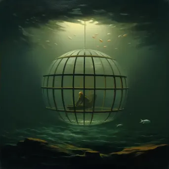 Cage submerged in water with single bubble escaping to the surface - Image 2