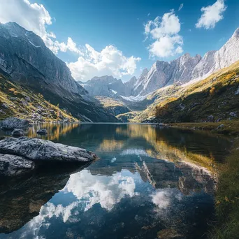 Mountain valley with a crystal-clear lake and towering peaks - Image 2