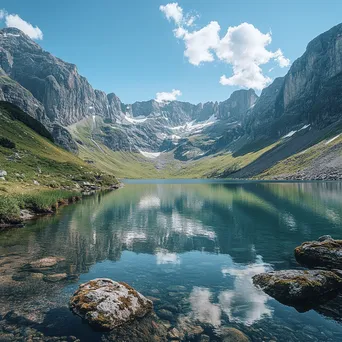 Mountain valley with a crystal-clear lake and towering peaks - Image 3