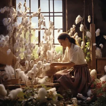 Woman weaving organic cotton cloth in a rustic environment - Image 3