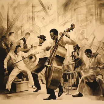 Ink and wash illustration of an energetic Harlem Renaissance jazz scene - Image 3