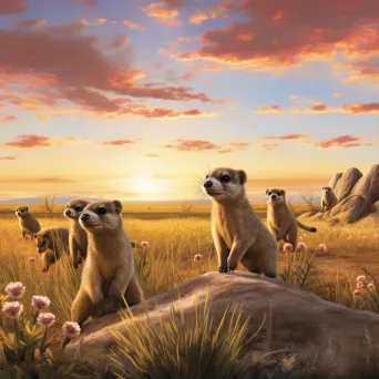 Image of black-footed ferrets playfully frolicking in the Great Plains at sunrise - Image 1