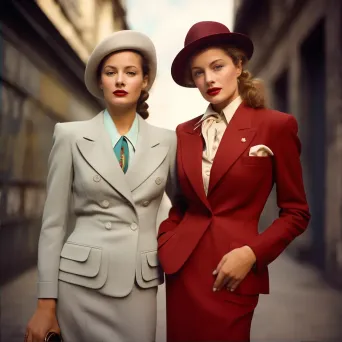 1940s retro fashion women in suits and hats - Image 2