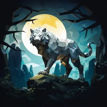 Low poly Chimera prowling in the wilderness under the moonlight - Image 1