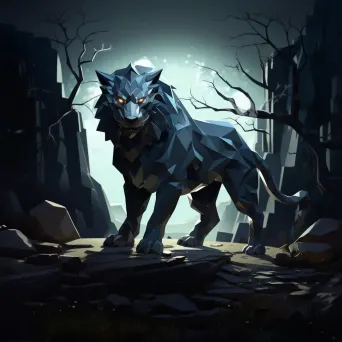 Low poly Chimera prowling in the wilderness under the moonlight - Image 2