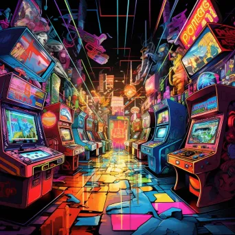 Vibrant Pop Art style depiction of a nostalgic 80s arcade scene - Image 1