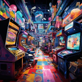 Vibrant Pop Art style depiction of a nostalgic 80s arcade scene - Image 3