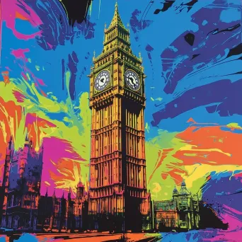 Pop art version of Big Ben in bold color schemes resembling a comic book aesthetic - Image 4