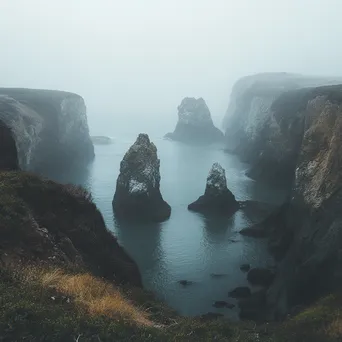 Fog-covered coastal sea stacks - Image 1