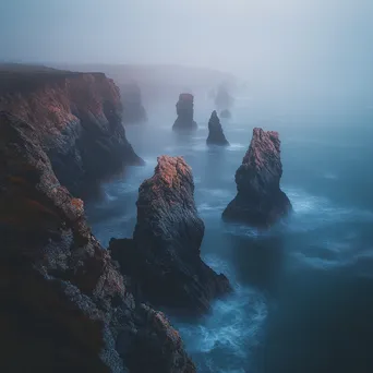 Fog-covered coastal sea stacks - Image 3