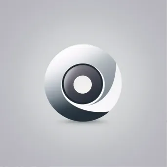 Sleek and modern video production company logo with a stylized camera lens icon in gray and white - Image 1