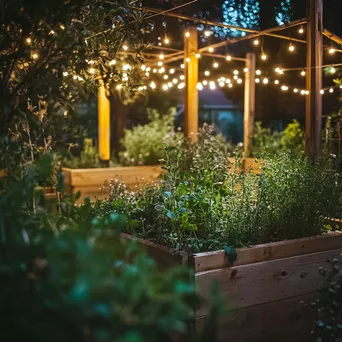 Traditional herb garden with string lights in the evening - Image 1