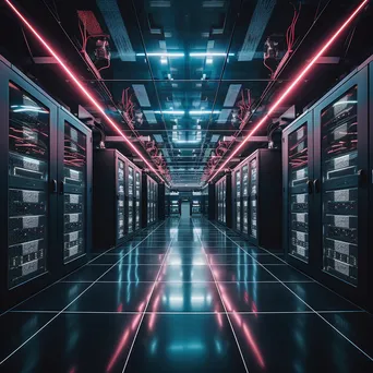 Modern server room with illuminated black racks and futuristic ambiance. - Image 2