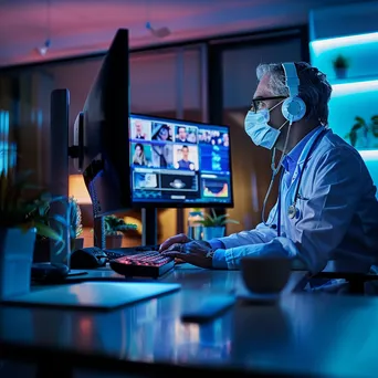 Healthcare worker on a video call for a telehealth consultation in an office. - Image 3