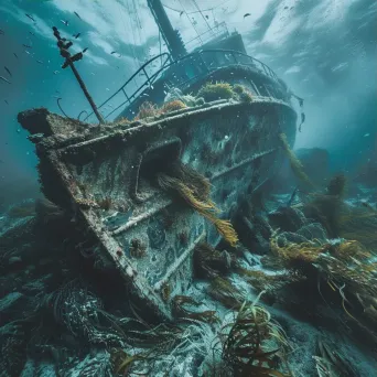 Crumbling Shipwreck with Seaweed and Crabs