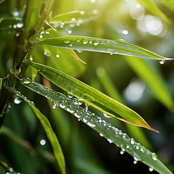 Close-up of bamboo stalks with dew drops - Image 1