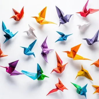 Colorful origami birds on white background - Image 1