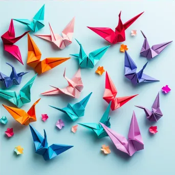 Colorful Origami Birds on White Background