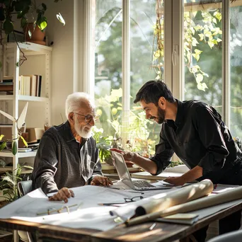 Older man mentoring younger colleague at a desk - Image 1