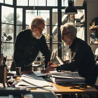 Older man mentoring younger colleague at a desk - Image 2