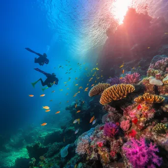 Scuba divers exploring colorful coral reef underwater - Image 1