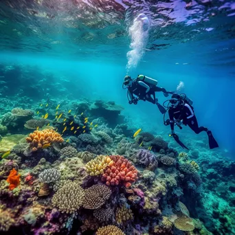 Scuba divers exploring colorful coral reef underwater - Image 2