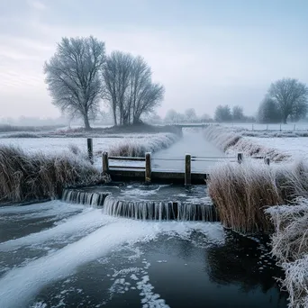 Traditional weir covered in frost during winter - Image 3