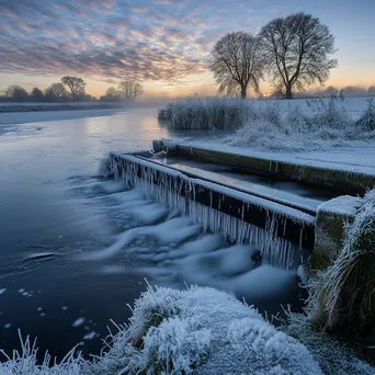 Traditional weir covered in frost during winter - Image 4