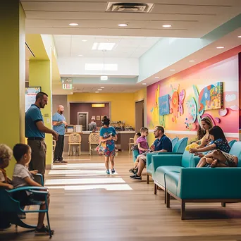 Children playing in a pediatric clinic waiting area with medical staff in the background. - Image 3