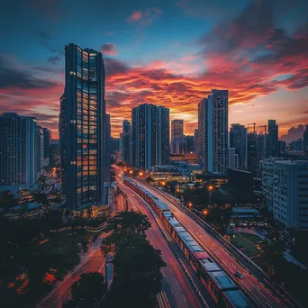 Panoramic view of a smart city skyline at twilight with integrated technology - Image 3