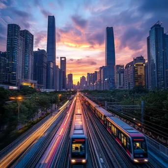 Panoramic view of a smart city skyline at twilight with integrated technology - Image 4