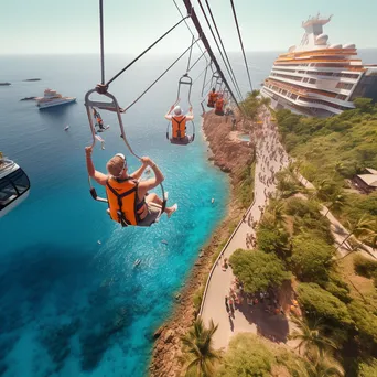 Travelers zip lining on a cruise ship. - Image 3