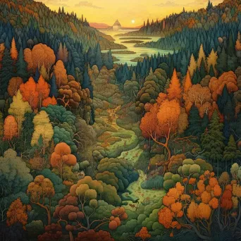 Aerial view of an autumn forest with a riot of colors spread out - Image 4