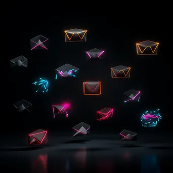 Graphic of email icons leading to engaging content with neon design - Image 1