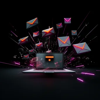 Graphic of email icons leading to engaging content with neon design - Image 2